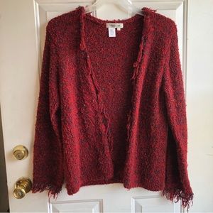Coldwater Creek red knit cardigan with multicolor accents size M